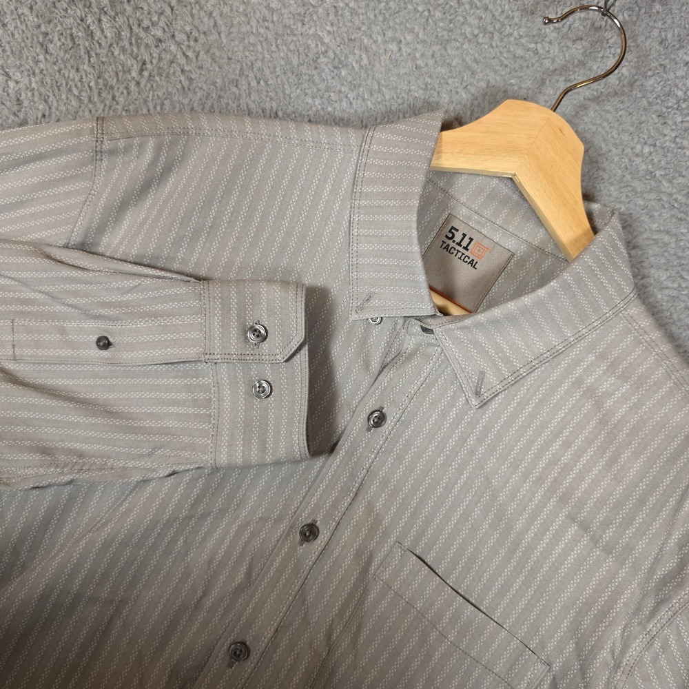 5.11 Tactical Button Up Shirt Mens XL Tan Excellent Long Sleeve Striped Utility